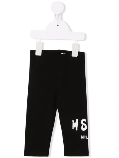 Msgm Babies' Logo-print Cotton Leggings In Black