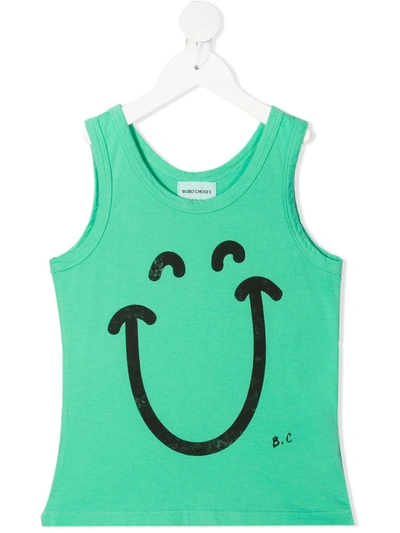 Bobo Choses Green Tank Top For Kids With Smiley Face