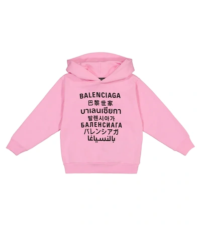 Balenciaga Languages Logo Cotton-blend Hooded Sweatshirt In Pink