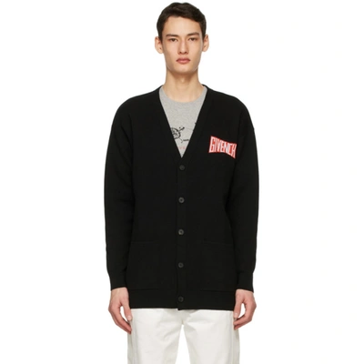Givenchy Intarsia-knit Logo V-neck Cardigan In Black