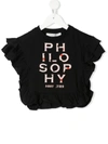 Philosophy Di Lorenzo Serafini Kids' Embroidered Logo Jersey T-shirt W/ruffle In Black