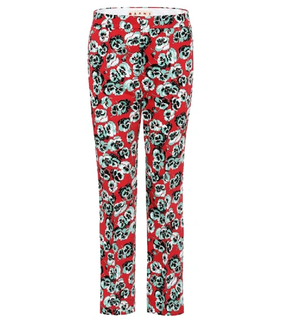 Marni Printed Cotton-blend Trousers In Red