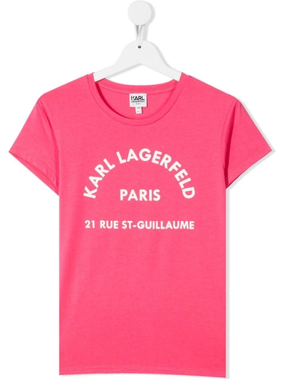 Karl Lagerfeld Kids' Rsg Address Logo Print T-shirt In Pink