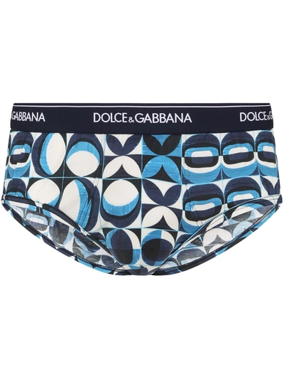 Dolce & Gabbana Cotton Brando Briefs With Majolica Print In Blue