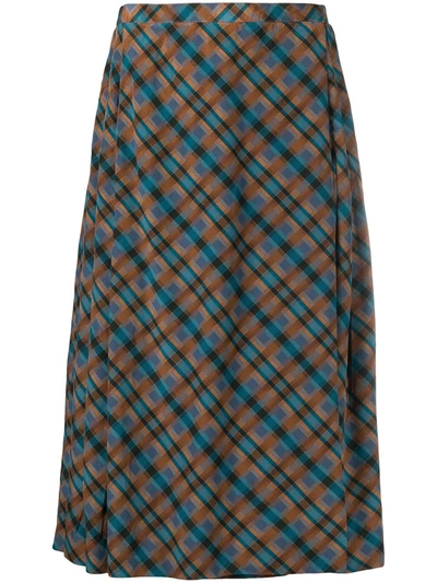Pre-owned Saint Laurent Plaid Pleated Skirt In Blue