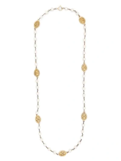 Pre-owned Chanel Pearl-embellished Necklace In Gold