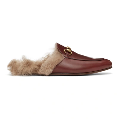 Gucci Princetown Horsebit Shearling-lined Leather Backless Loafers In Burgundy