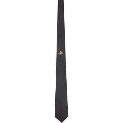 Gucci Black Silk Bee Tie In 1000 Black