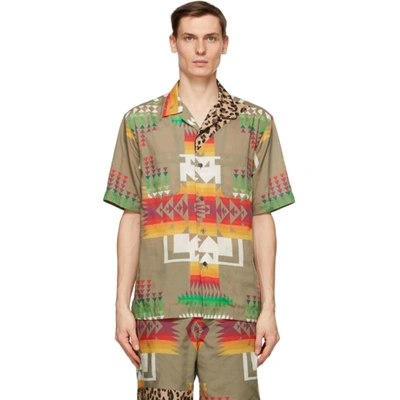 Sacai Archive Mixed Print Short Sleeve Button-up Shirt In Green