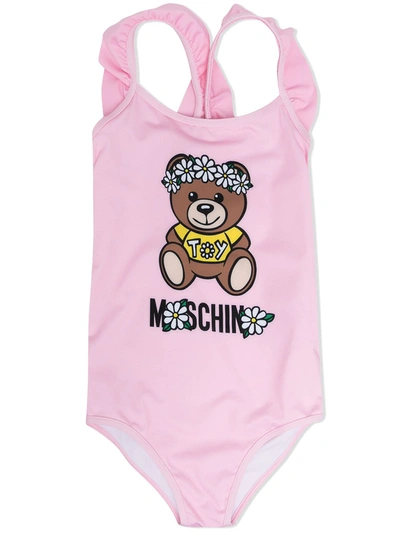 Moschino Kids' Toy Logo Print One Piece Swimsuit In Pink