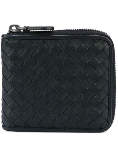 Bottega Veneta Intrecciato Leather Zip Around Wallet, Black