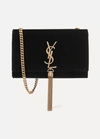 Saint Laurent Monogram Kate Small Velvet Cross-body Bag In Black