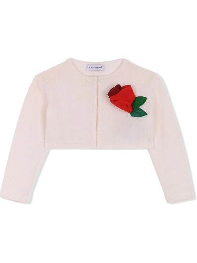 Dolce & Gabbana Babies' Kids Rose Appliqué Bolero Cardigan (3-30 Months) In Bianco