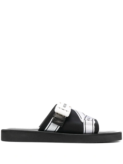 Moschino Men's Logo Buckle Nylon Slide Sandals In Black