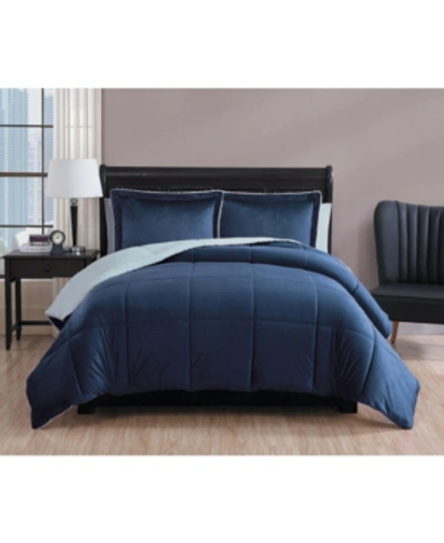 Vcny Home Micromink Sherpa Comforter Set, Queen Bedding In Navy