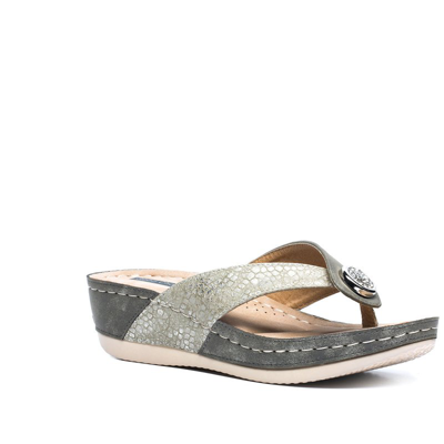 Gc Shoes Dafni Snake Embossed Thong Wedge Sandal In Khaki