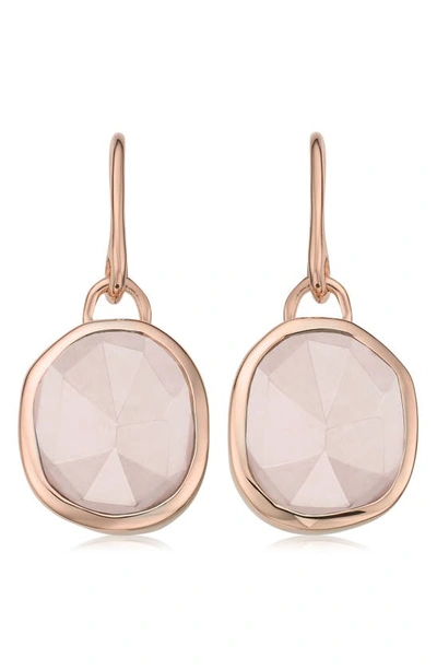 Monica Vinader Rose Gold Plated Vermeil Silver Siren Rose Quartz Wire Drop Earrings In Rose Gold Vermeil