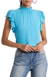 1.state Flutter Sleeve Smocked Neck Blouse In Turquoise