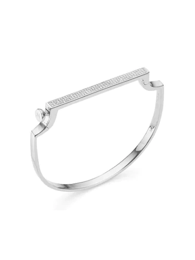 Monica Vinader Engravable Signature Thin Diamond Bangle In Silver/ Diamond