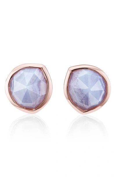 Monica Vinader Siren Semiprecious Stone Stud Earrings In Blue Lace Agate/ Rose Gold