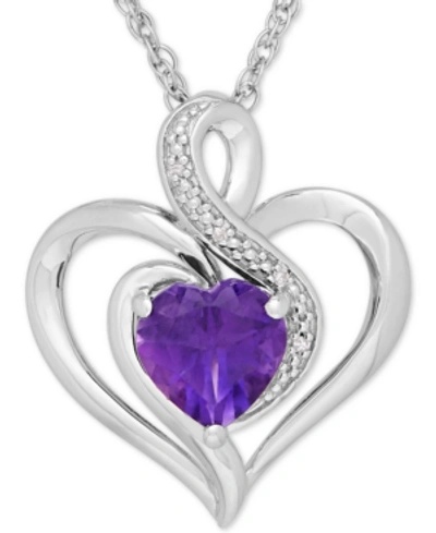Macy's Kids' Birthstone Gemstone & Diamond Accent Heart Pendant Necklace In Sterling Silver In Amethyst
