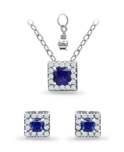 Giani Bernini Simulated Blue Sapphire And Cubic Zirconia Halo Square Pendant And Earring Set, 3 Piece In Dark Blue