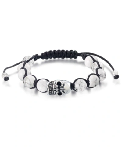 Andrew Charles By Andy Hilfiger Men's Onyx Bead Skull Bolo Bracelet In Stainless Steel (also In Tige In White Agate