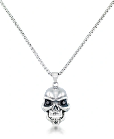 Andrew Charles By Andy Hilfiger Men's Black Cubic Zirconia Skull 24" Pendant Necklace In Stainless S In Stainless Steel
