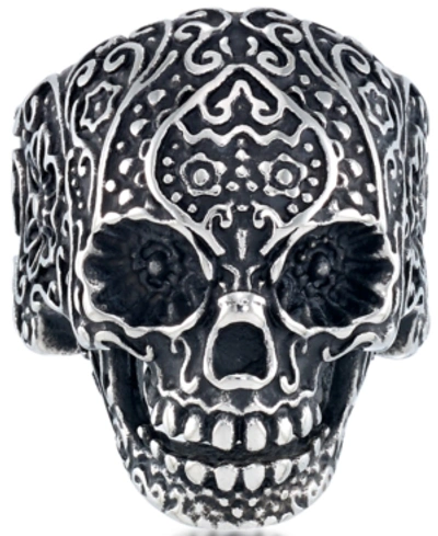 Andrew Charles By Andy Hilfiger Men's Ornamental Skull Ring In Oxidized Stainless Steel