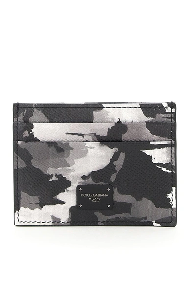 Dolce & Gabbana Card Holder In Camouflage Leather In Grey,black