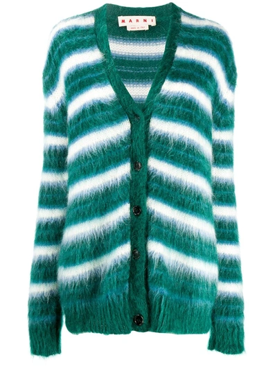Marni Stripe Oversize Mohair Blend Cardigan In Grün