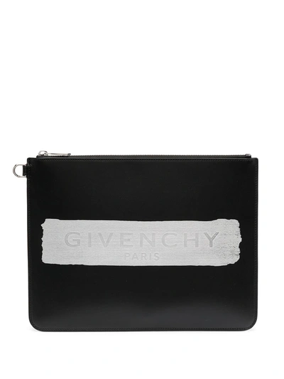 Givenchy Logo Print Leather Clutch In Black