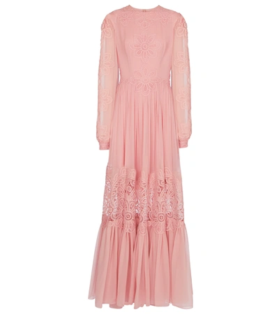 Costarellos Myla Silk Chiffon Bishop Sleeve Gown In Pink