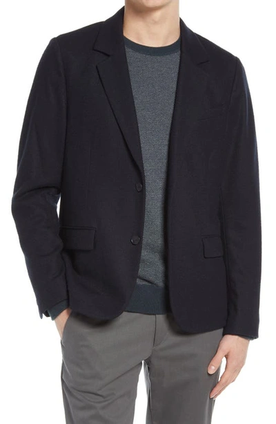 Vince Blue Solid Two Button Notch Lapel Relaxed Fit Blazer In Coastal