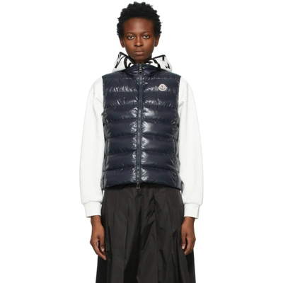 Moncler Ghany Shiny Quilted Puffer Vest In Navy