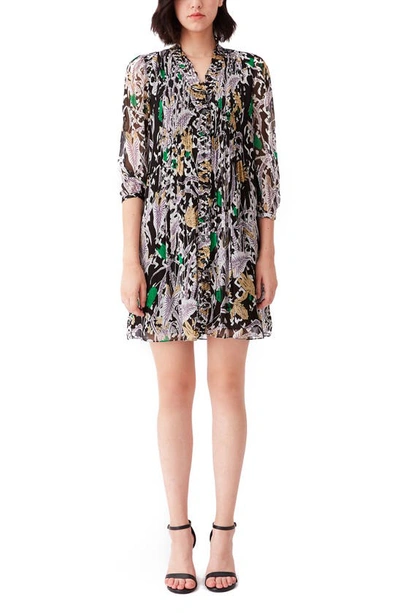 Dvf Layla Pleated Floral Shift Dress In Bali Chainlink Black