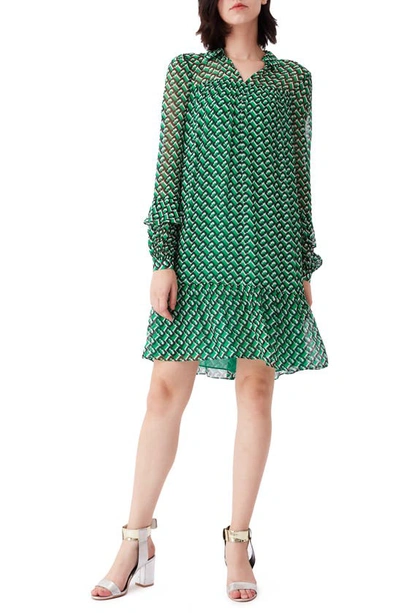 Dvf Heidi Print Long Sleeve Shift Dress In 3d Chain Green