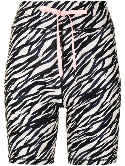 The Upside Drawstring Waist All-over Zebra Print Shorts In Black,white
