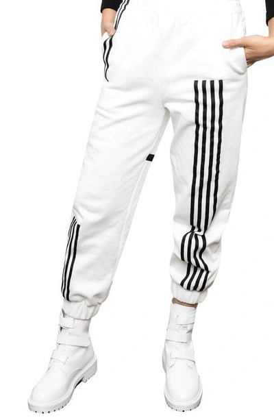 Absence Of Colour Anita Stripe Joggers In White With Black Piping