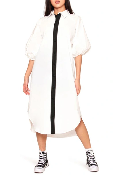 Absence Of Colour Gillain Balloon Sleeve Shirtdress In White With Black Piping