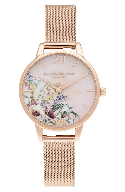 Olivia Burton Enchanted Garden Mesh Strap Watch, 34mm In Pink