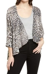 Bobeau Emily Print Drape Front Cardigan In Brown Animal