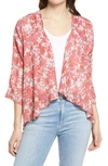 Bobeau Emily Print Drape Front Cardigan In Red Sage Paisley