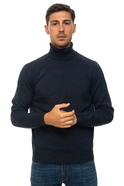 Andrea Fenzi Turtleneck Pullover Blue Wool Man In Dark Blue