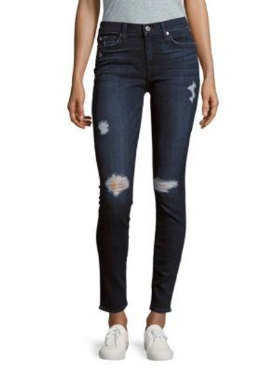 7 For All Mankind Skinny-fit Distressed Jeans In Blue