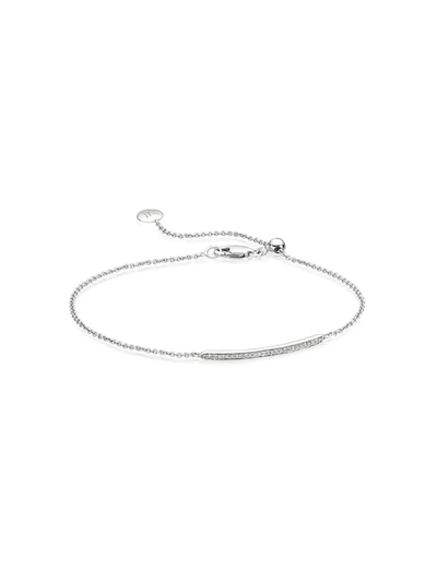 Monica Vinader Skinny Short Bar Diamond Bracelet In Silver/ Diamond