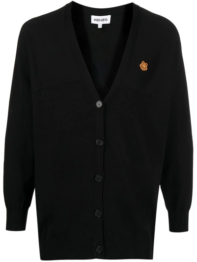 Kenzo Cotton Cardigan With Logo Patch In Black