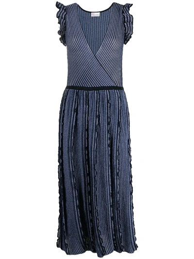 Red Valentino Metallic Rib-knit Wrap-effect Midi Dress In Blue