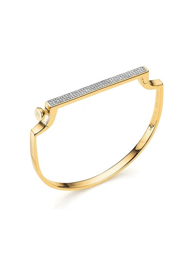 Monica Vinader Gold Vermeil Signature Thin Diamond Bangle In *yellow Gold Plated