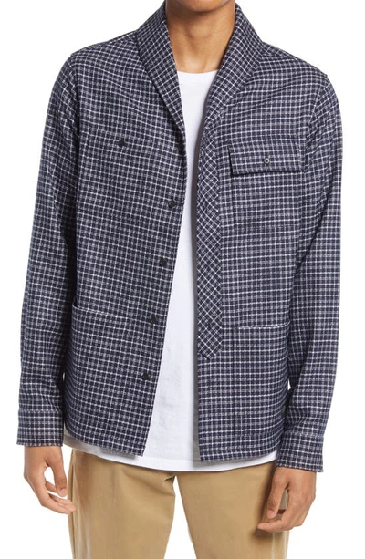 Scotch & Soda Check Shawl Collar Button-up Shirt In Blue